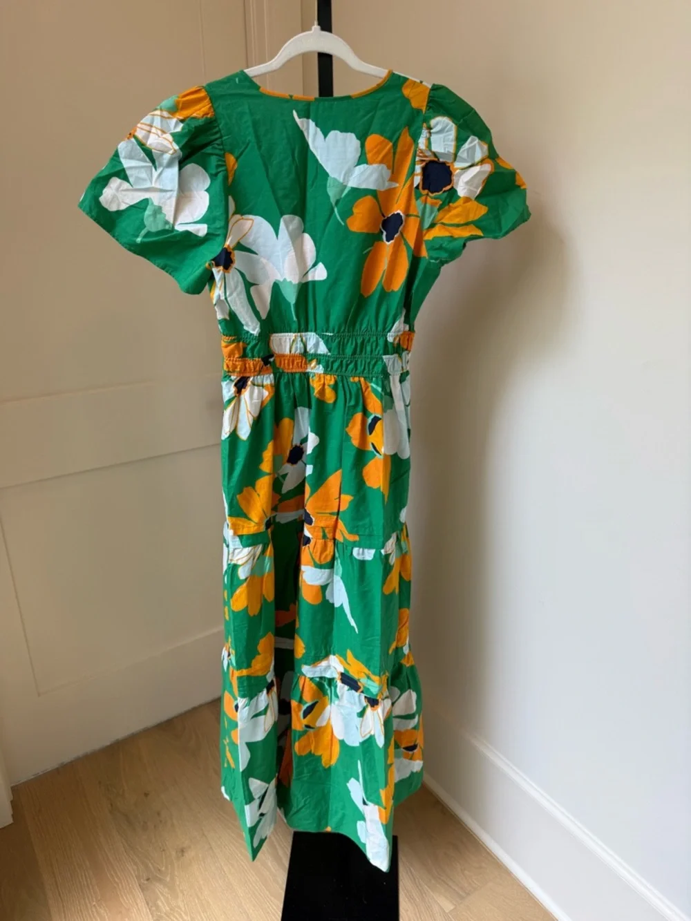Anthropologie Green Maxi Dress with Yellow & White Floral Print